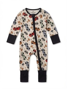 Caden Lane Beige Race Car Convertible Zip Romper